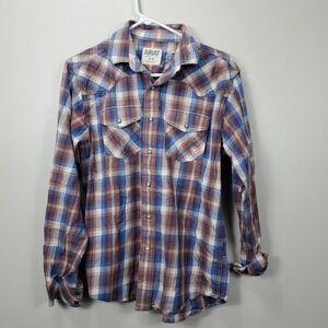 Ariat Retro Fit Mens Medium M Snap Western Wear Cowboy Blue Plaid Shirt Top